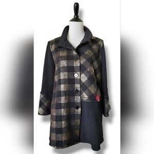 IC By Connie K Lagenlook Textured Patchwork Jacket A Line L Buttons